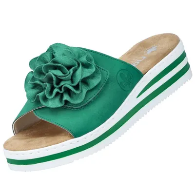 Produktbild von Rieker Damen Pantolette Blume elegant Klettverschluss Komfort schmal V0252, Größe:40 EU, Farbe:Grün