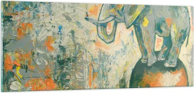 Produktbild von Bilder auf glas - Elefant Abstraktion - 100x40cm - Glasbilder - Wandbilder - Kunstdruck - zum Aufhängen bereit - Wanddekoration aus Glas - Glas Bilder - Wandbild auf Glas - Einteilig - GAB100x40-3566