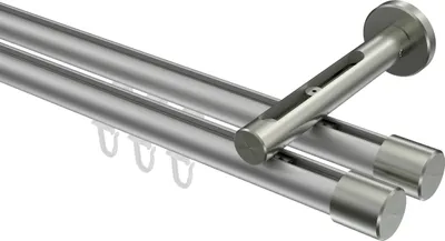 Produktbild von Interdeco Innenlaufstange / Gardinenstange mit Innenlauf Silbergrau / Edelstahl-Optik, Typ Siteno Santo (Kappe), 20 mm Ø 2-läufig, 360 cm