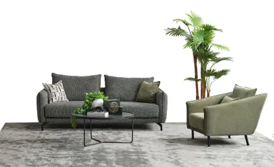 Produktbild von Wohnzimmer Garnitur Sofagarnitur Dreisitzer Sessel Grau Stoffsofa Set 3+1 Sitzer