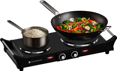 Produktbild von KitchenBrothers Elektrische Kochplatte - 2 Kochfelder - 2500W - Schwarz