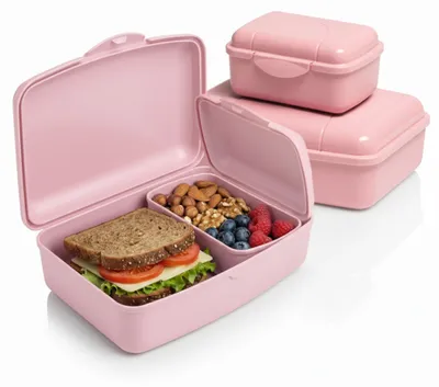 Lunchbox-Set 4-teilig, rosa, 2 große + 2 kleine Boxen