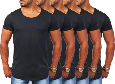 Produktbild von Young & Rich Herren Uni T-Shirt mit tiefem Rundhals Ausschnitt einfarbig körperbetontes Basic Tee Vintage Look 1702