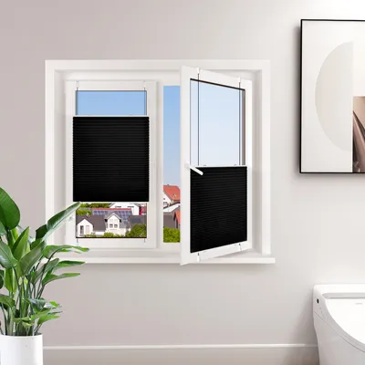 Produktbild von Allesin Plissee Klemmfix ohne Bohren, Schwarz 65x100cm (BxH), Plisseerollo Fensterrollo Jalousie mit Klemmträger, Blickdicht, Sichtschutz und Sonnenschutz, Easyfix, für Fenster und Tür