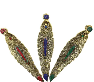 Produktbild von Räucherstäbchenhalter - 1 Stück - Blatt - Metall - goldfarben - Mosaik Verzierung - Elefant rot