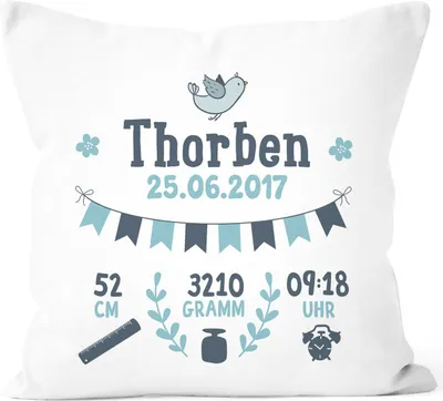 Produktbild von personalisierbares Kissen zur Geburt, Geburtskissen für Jungen, Namenskissen Geschenk Geburt Baby SpecialMe® weiß unisize