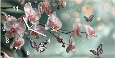 Produktbild von Wanduhr aus Glas mit Motiv Orchideen Schmetterling- 60 x 30 cm - inkl. Aufhängesystem