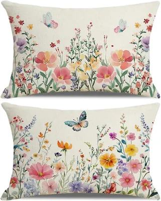 Produktbild von Kissenbezüge 30 x 50 cm, 2er Set, Leinen, Blumen, für Sofa