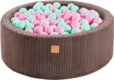 Produktbild von MeowBaby® Rundes Bällebad Bällepool Aesthetic 90x30 cm mit 200 Bällen, Kordsamt, Braun: Pastellrosa/Mint