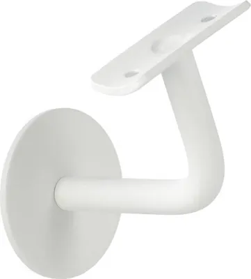 Produktbild von Modell K Handlaufhalter Weiss lackiert gewinkelt mit Halterplatte | Stockschraubenmontage