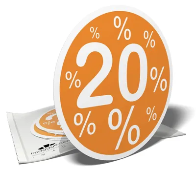 5er-Set Rabattaufkleber 20% Ø 10 cm wasserfest UV-beständig