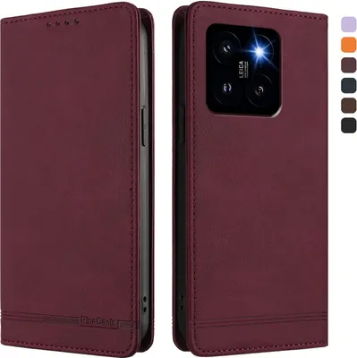 Image de Etui pour Xiaomi 14 Pro, étui rétro en cuirPolyuréthaneavec support et fentes pour cartes Rouge
