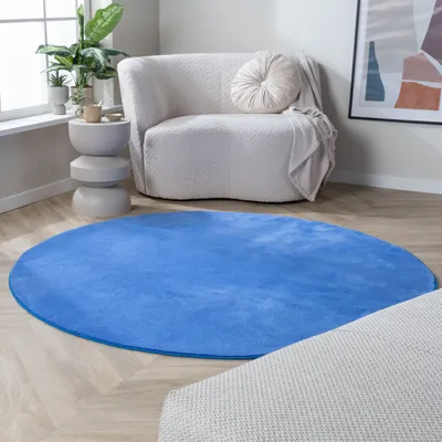 Produktbild von Volero - Waschbarer Teppich Rund - Vivid Blau - Ø 160 cm - Wohnzimmer, Esszimmer, Kinderzimmer, Schlafzimmer - Klassik, Ländlich, Modern, Skandinavisch