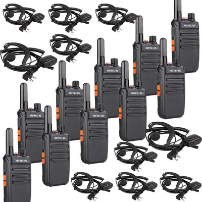 Obrázek produktu pro Retevis RB635 Dvoupásmová rádiová sada se sluchátky Vysílačka VOX PMR Rádiová Dvoucestná ruční vysílačka s svítilnou pro školní supermarket (černá, 10 ks)