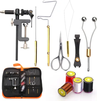 Produktbild von Fliegenbinde-Werkzeugset mit Fliegenbinde-Einfaedler, Nadelpeitsche, Finisher-Schere, Fliegenbinde-Sets fuer Fliegenfischen, Profis, Anfaenger