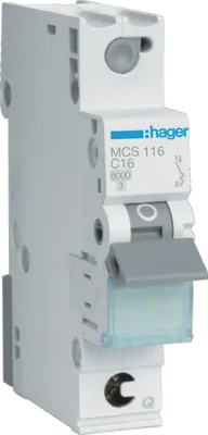 Immagine prodotto di Interruttore LS Hager 1 polo, 6 kA, caratteristica C, 16 A Hager MCS116, 1 pz.