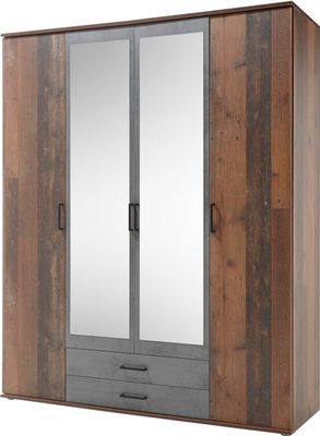 Kleiderschrank Drehtürenschrank - Old Style - Betonoxid - 160 cm mit Spiegel - CHICAGO - Die Möbelfundgrube
