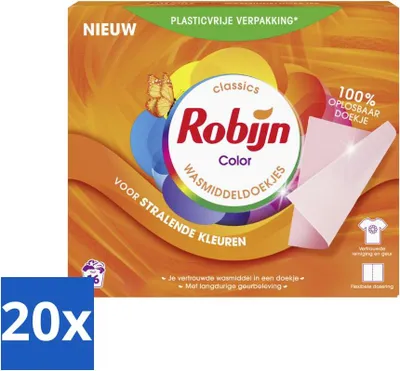Produktbild von Robijn Classics - Color - Waschmitteltücher - 16 Waschstreifen - Vorteilspack - 20 Stücke