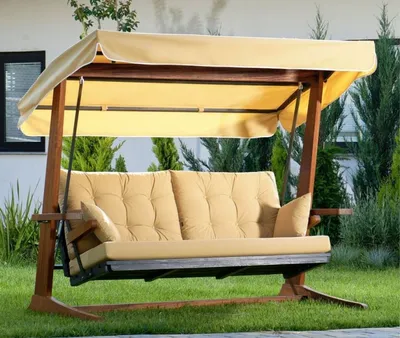 Produktbild von Casa Padrino Luxus Hollywood Schaukel Beige / Braun - Moderne Wetterfeste Garten Schaukel mit Sonnendach - Garten Terrassen Hotel Möbel - Luxus Kollektion
