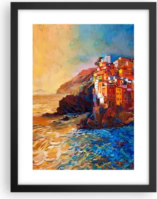 Produktbild von Gerahmtes Poster - Schwarzer Rahmen - Manarola Bunt Öl - 30x40 cm - Wand Bild - Wanddeko - Wandbilder - Kunstposter - Wandposter - Bilderrahmen - Bilder - Kunstdruck - Wandbild - P2BPA30x40-4164