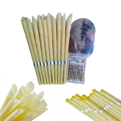 Produktbild von 10 Stück Ohrkerzen zur Ohrreinigung,Ohrenkerzen, Ohrenschmalz Ohrkerzen Natürliche Entferner Bienenwachs Ohr Reinigung,5 Schutzscheiben & 10 Wattestäbchen
