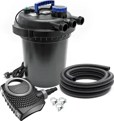 Obrázok produktu pre SunSun kompletná sada: CPF-180 rybníkový tlakový filter do 6000 l s 11-wattovým UV-C čističom, NEO3800 SuperEco rybníkové čerpadlo 3600 l/h 20 W, 5 m rybníková hadica 38 mm (1 1/2"), hadicové svorky W1 44-47 mm