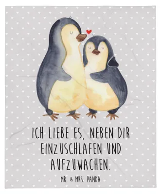 Produktbild von Mr. & Mrs. Panda Plaid Pinguine Einschlafen - Grau Pastell - Geschenk, Winterdecke, Tagesdecke, Decke, Mitbringsel, Freundin, Kuscheldecke, Bettdecke, Wohndecke, für