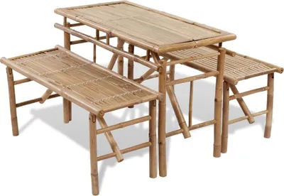 Produktbild von The Living Store Biertisch mit 2 Bänken 100 cm Bambus
