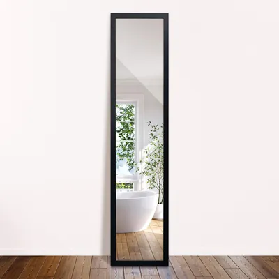 Produktbild von Standspiegel Ganzkörperspiegel 156 x 36 cm – Schwarzer Rahmen – Bodenspiegel freistehend – Spiegel in voller Länge – Design Ankleidespiegel für Schlafzimmer & Flur