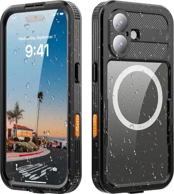 Obrázek produktu pro Vodotěsné ochranné pouzdro pro iPhone 17, ochrana displeje, kompatibilní s MagSafe, celotělové podvodní pouzdro na telefon Černý