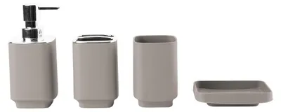 Image de Ensemble de 4 accessoires de salle de bain, couleur crème, en plastique beige