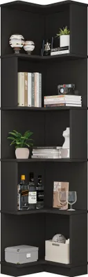 Produktbild von Merax Eckbücherregal, mit LED-Lichtleiste, 5 Ebenen L-förmiges Bücherregal, Badezimmerschrank, für Wohnzimmer Schlafzimmer Büro, Schwarz