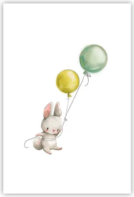 Produktbild von Poster - Poster ohne Rahmen - Häschen Luftballons Kinder - 61x91,5 cm - Wand Bild - Wanddeko - Wandbilder - Kunstposter - Wandposter - Bilder - Kunstdruck - Wanddekoration - Wandbild - P2XPA61x91-4731