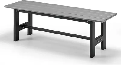 Produktbild von GOPLUS Gartenbank, wetterfeste & lichtechte Sitzbank, stabile Parkbank mit Metallgestell & verstärkter Querstange, Terrassenbank für Garten Hof Balkon, 120×36×40,5cm (Grau)