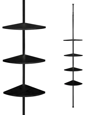 Productafbeelding van Bremermann telescopische wandhoekplank met 4 planken van bamboe, volledig zwart