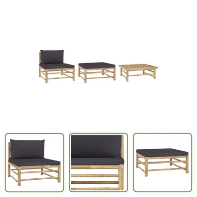 Produktbild von The Living Store 3-tlg. Garten-Lounge-Set mit Dunkelgrauen Kissen Bambus