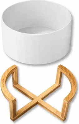 Produktbild von Wilmax Schüssel 23 cm Weiß Porzellan mit Bambusständer Set WL-992749/A-WL-771107/A