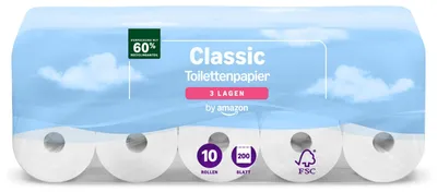 Produktbild von Classic Toilettenpapier, 3-lagig, 10 Rollen (10 Rollen, 1er-Pack), 200 Blatt pro