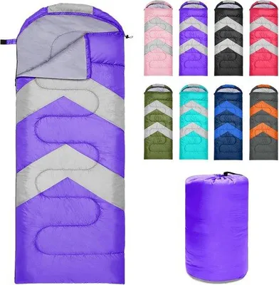 Produktbild von Famanu Schlafsack für Erwachsene, ultraleicht, kompakt, 3-4 Jahreszeiten, wasserdicht, für Camping und Wandern (Lila)