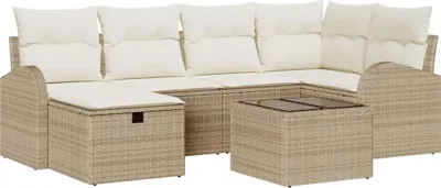 Immagine prodotto di Set di divani da giardino vidaXL, 7 pezzi, color beige, in rattan sintetico