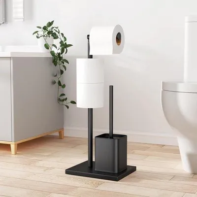 Produktbild von Famanu WC-Rollenhalter mit WC-Bürste - Stehend (Mattschwarz)