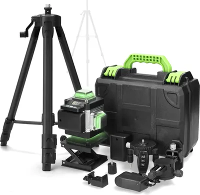 Immagine prodotto di Livella laser - 16 linee - ±3° autolivellante - Batteria al litio ricaricabile - Treppiede regolabile da 1,2 m - Verde