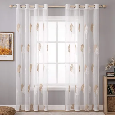 Immagine prodotto di Tende trasparenti - Set da 2 - Motivo a foglie - Ricamate - 260 x 140 cm - Soggiorno e camera da letto