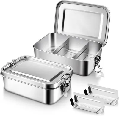 Lunchbox aus rostfreiem Stahl mit Fächern - 1850 ml, ideal für Mahlzeiten unterwegs, Lebensmittelaufbewahrung und Picknicks