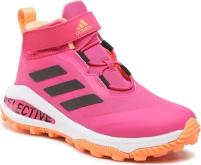 A single pink Adidas shoe.