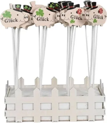 Produktbild von Glücksschwein zum Stecken I 6x5x25cm I 24 Stück I Glücksbringer - 1,76 € pro Stück