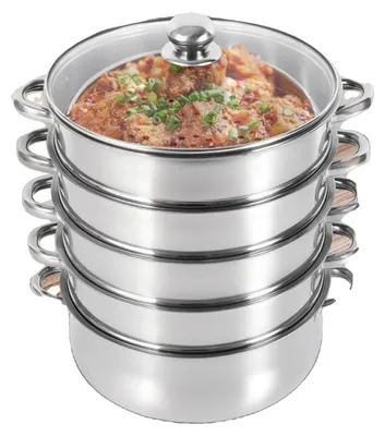 Produktbild von Edelstahl 5-stöckiger Dampfgarer, 30 cm Durchmesser, spülmaschinenfest, multifunktionales Kochen