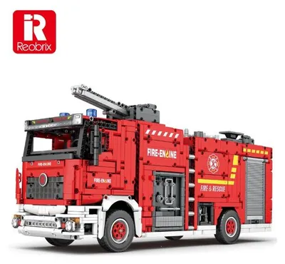 Image de Reobrix 22008 Camion de pompiers 2 692 pièces Technique Pompiers RC-Control télécommandé Blocs de construction Fonction jet d'eau Blocs de construction