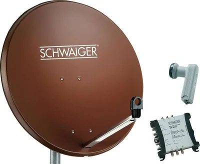 Produktbild von SCHWAIGER SAT Anlage 80 cm 6 Teilnehmer Quattro-LNB (ohne Switch) Ziegel-Rot mit Multischalter 5/6