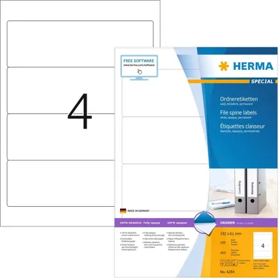 Produktbild von HERMA Ordnerrücken Etiketten SPECIAL 192 x 61 mm weiß 400 Etiketten